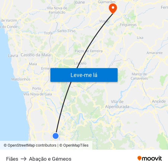 Fiães to Abação e Gémeos map