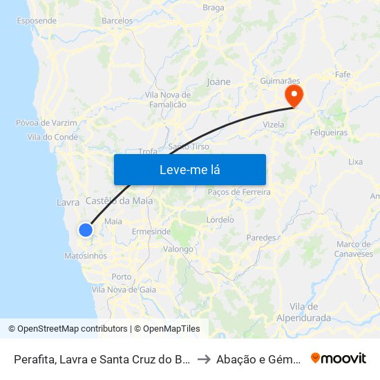 Perafita, Lavra e Santa Cruz do Bispo to Abação e Gémeos map