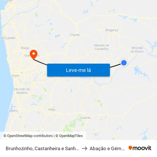 Brunhozinho, Castanheira e Sanhoane to Abação e Gémeos map
