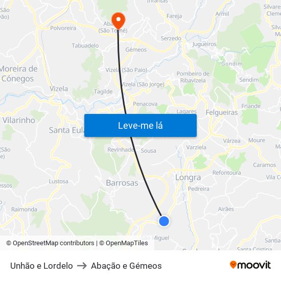 Unhão e Lordelo to Abação e Gémeos map