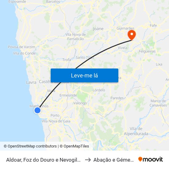 Aldoar, Foz do Douro e Nevogilde to Abação e Gémeos map