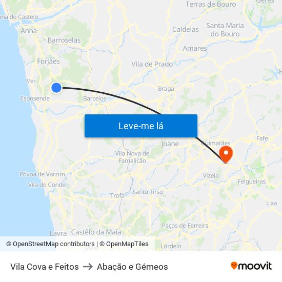 Vila Cova e Feitos to Abação e Gémeos map