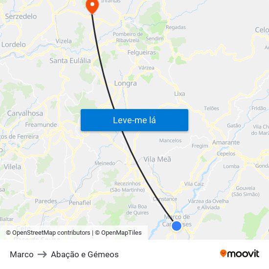 Marco to Abação e Gémeos map