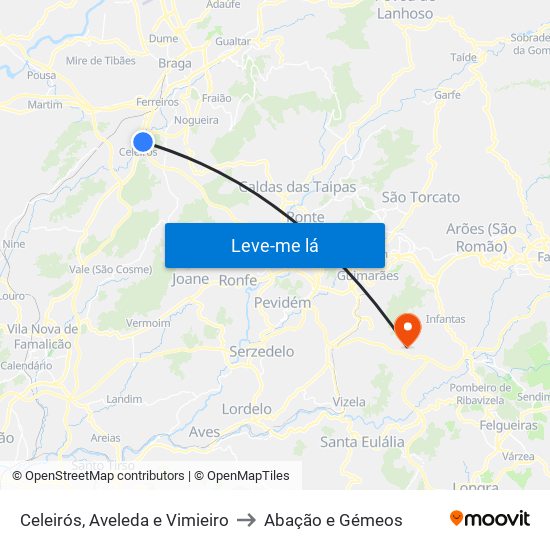 Celeirós, Aveleda e Vimieiro to Abação e Gémeos map