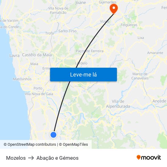 Mozelos to Abação e Gémeos map