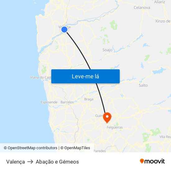 Valença to Abação e Gémeos map