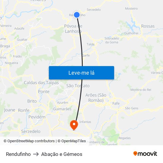 Rendufinho to Abação e Gémeos map