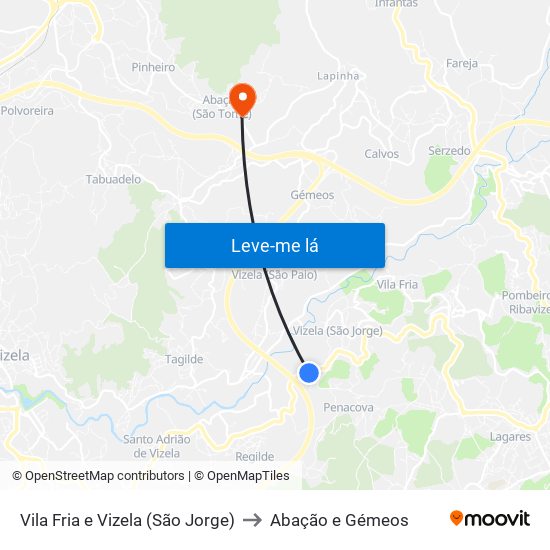 Vila Fria e Vizela (São Jorge) to Abação e Gémeos map