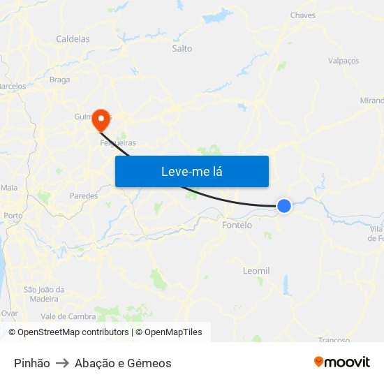 Pinhão to Abação e Gémeos map