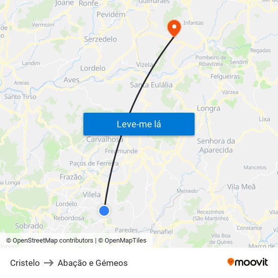 Cristelo to Abação e Gémeos map