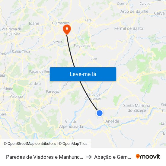 Paredes de Viadores e Manhuncelos to Abação e Gémeos map