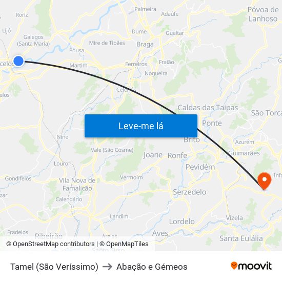 Tamel (São Veríssimo) to Abação e Gémeos map