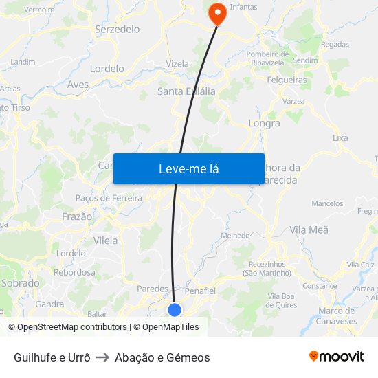 Guilhufe e Urrô to Abação e Gémeos map
