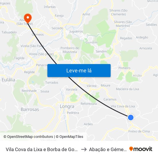 Vila Cova da Lixa e Borba de Godim to Abação e Gémeos map