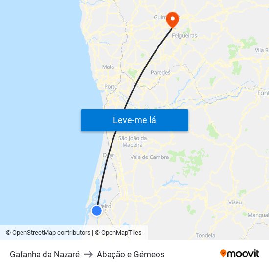 Gafanha da Nazaré to Abação e Gémeos map