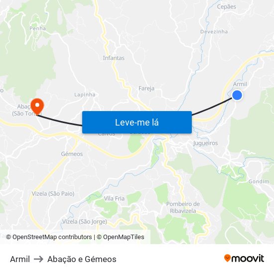 Armil to Abação e Gémeos map