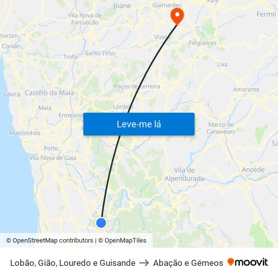 Lobão, Gião, Louredo e Guisande to Abação e Gémeos map