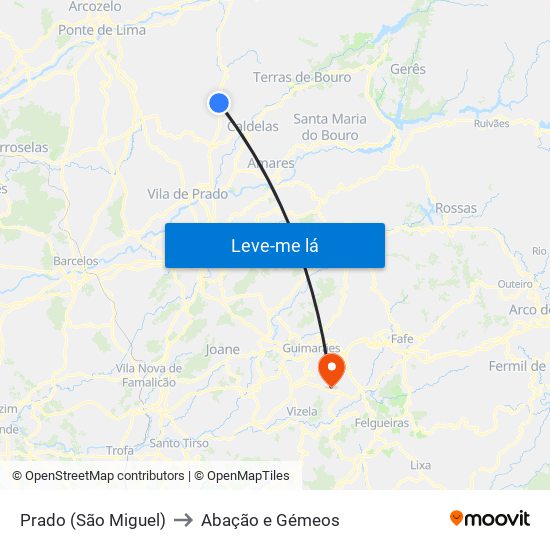 Prado (São Miguel) to Abação e Gémeos map