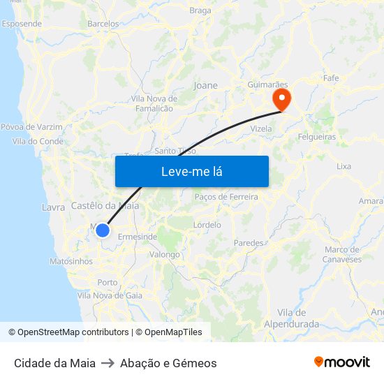 Cidade da Maia to Abação e Gémeos map