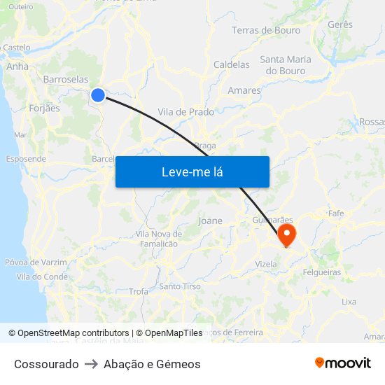 Cossourado to Abação e Gémeos map