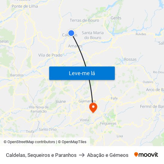 Caldelas, Sequeiros e Paranhos to Abação e Gémeos map