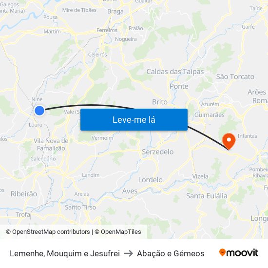 Lemenhe, Mouquim e Jesufrei to Abação e Gémeos map