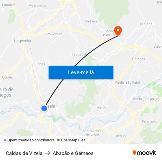 Caldas de Vizela to Abação e Gémeos map