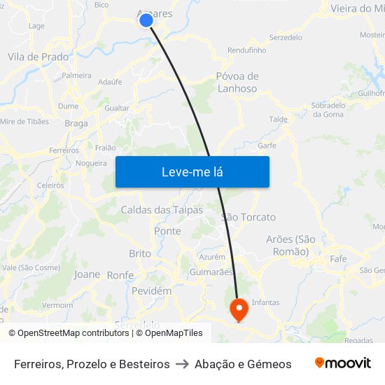 Ferreiros, Prozelo e Besteiros to Abação e Gémeos map