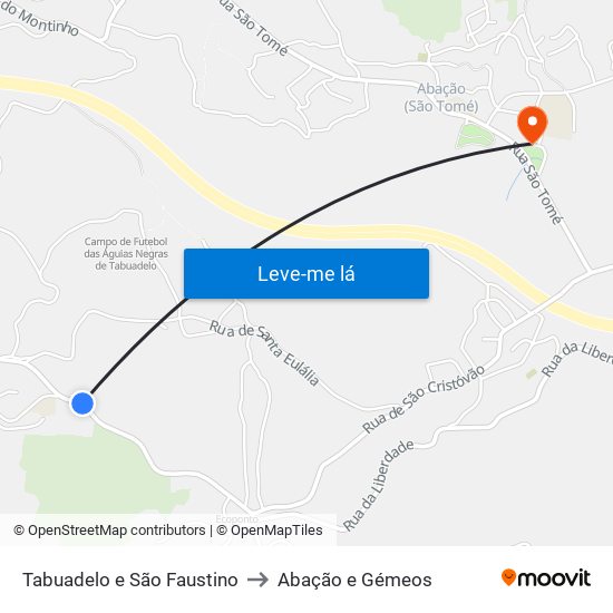 Tabuadelo e São Faustino to Abação e Gémeos map