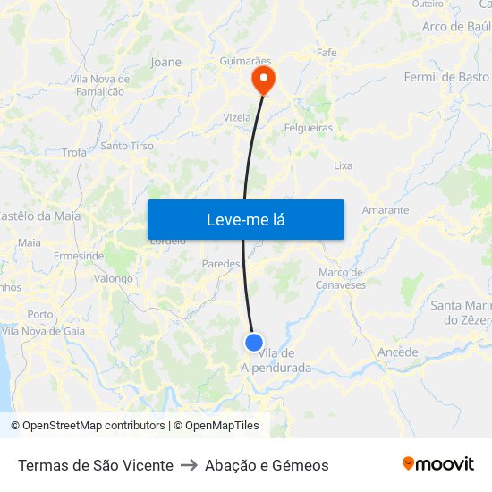 Termas de São Vicente to Abação e Gémeos map