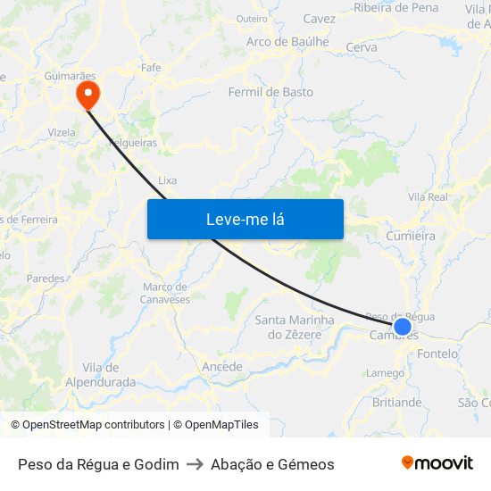 Peso da Régua e Godim to Abação e Gémeos map