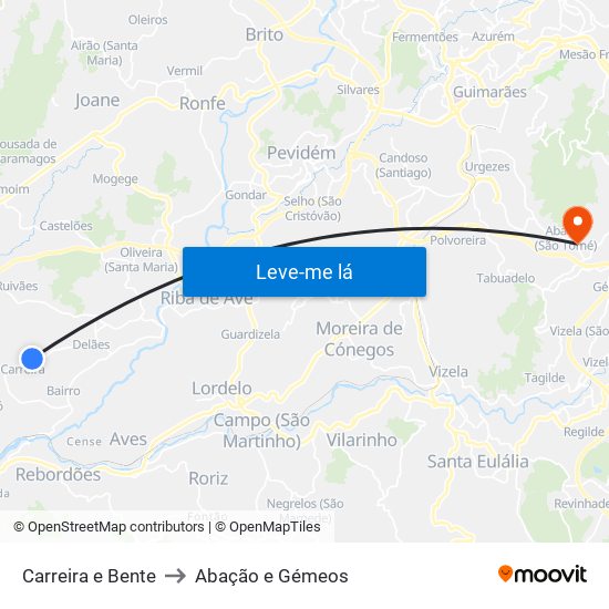 Carreira e Bente to Abação e Gémeos map