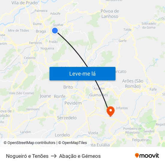 Nogueiró e Tenões to Abação e Gémeos map