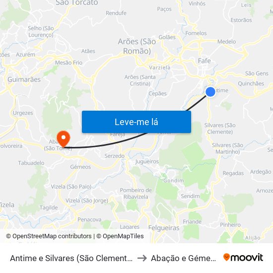 Antime e Silvares (São Clemente) to Abação e Gémeos map