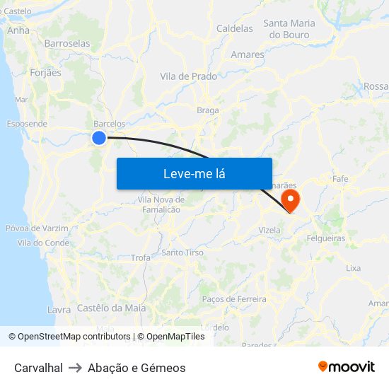 Carvalhal to Abação e Gémeos map