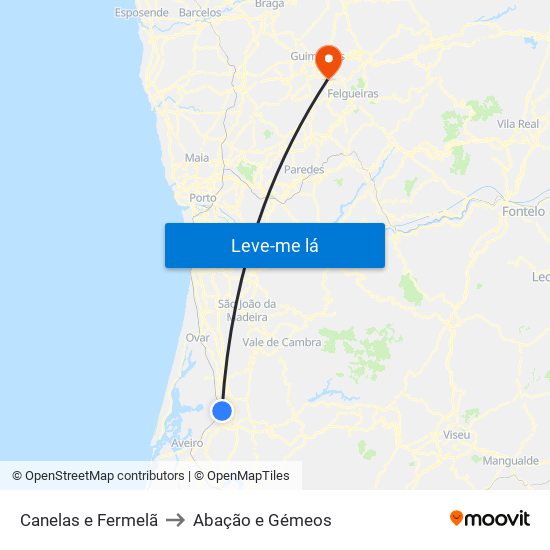 Canelas e Fermelã to Abação e Gémeos map