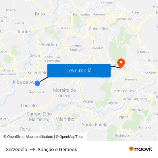 Serzedelo to Abação e Gémeos map