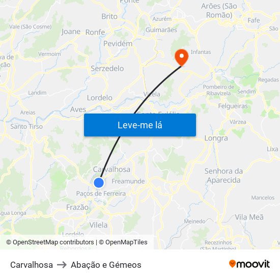 Carvalhosa to Abação e Gémeos map