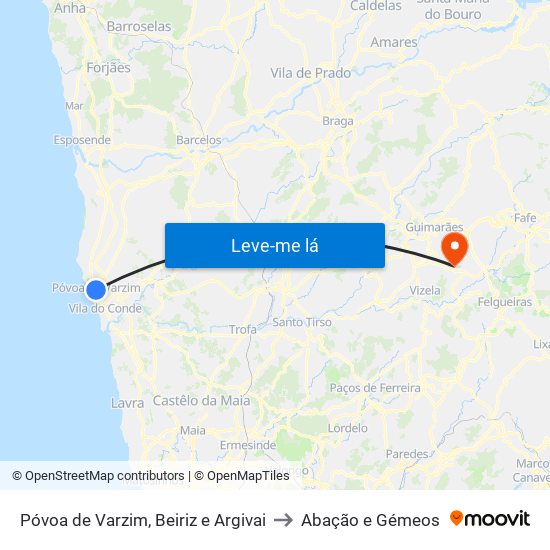 Póvoa de Varzim, Beiriz e Argivai to Abação e Gémeos map