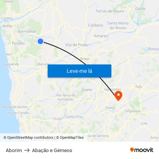 Aborim to Abação e Gémeos map