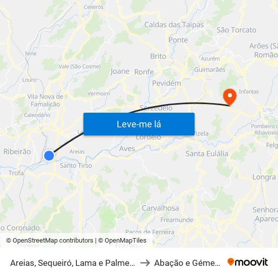 Areias, Sequeiró, Lama e Palmeira to Abação e Gémeos map