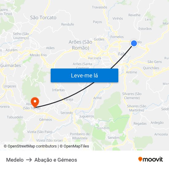 Medelo to Abação e Gémeos map