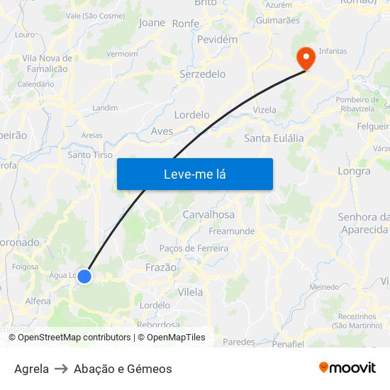 Agrela to Abação e Gémeos map