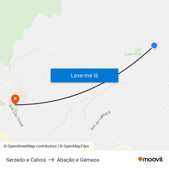 Serzedo e Calvos to Abação e Gémeos map