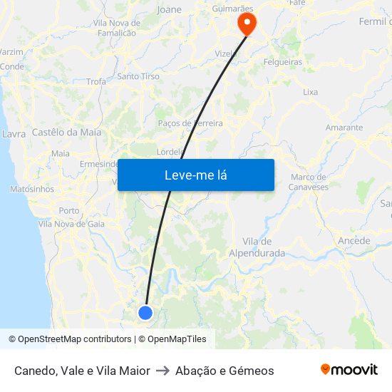 Canedo, Vale e Vila Maior to Abação e Gémeos map