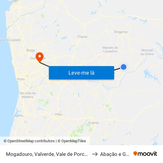 Mogadouro, Valverde, Vale de Porco e Vilar de Rei to Abação e Gémeos map