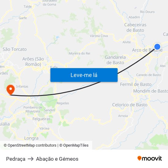 Pedraça to Abação e Gémeos map