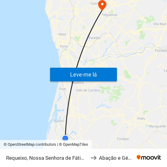 Requeixo, Nossa Senhora de Fátima e Nariz to Abação e Gémeos map