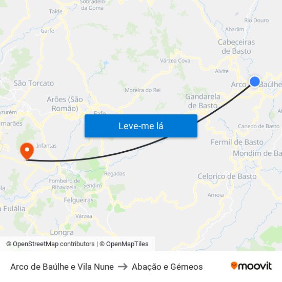 Arco de Baúlhe e Vila Nune to Abação e Gémeos map