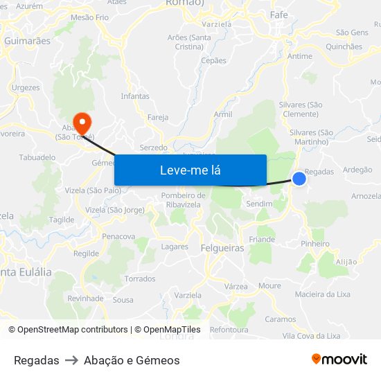 Regadas to Abação e Gémeos map